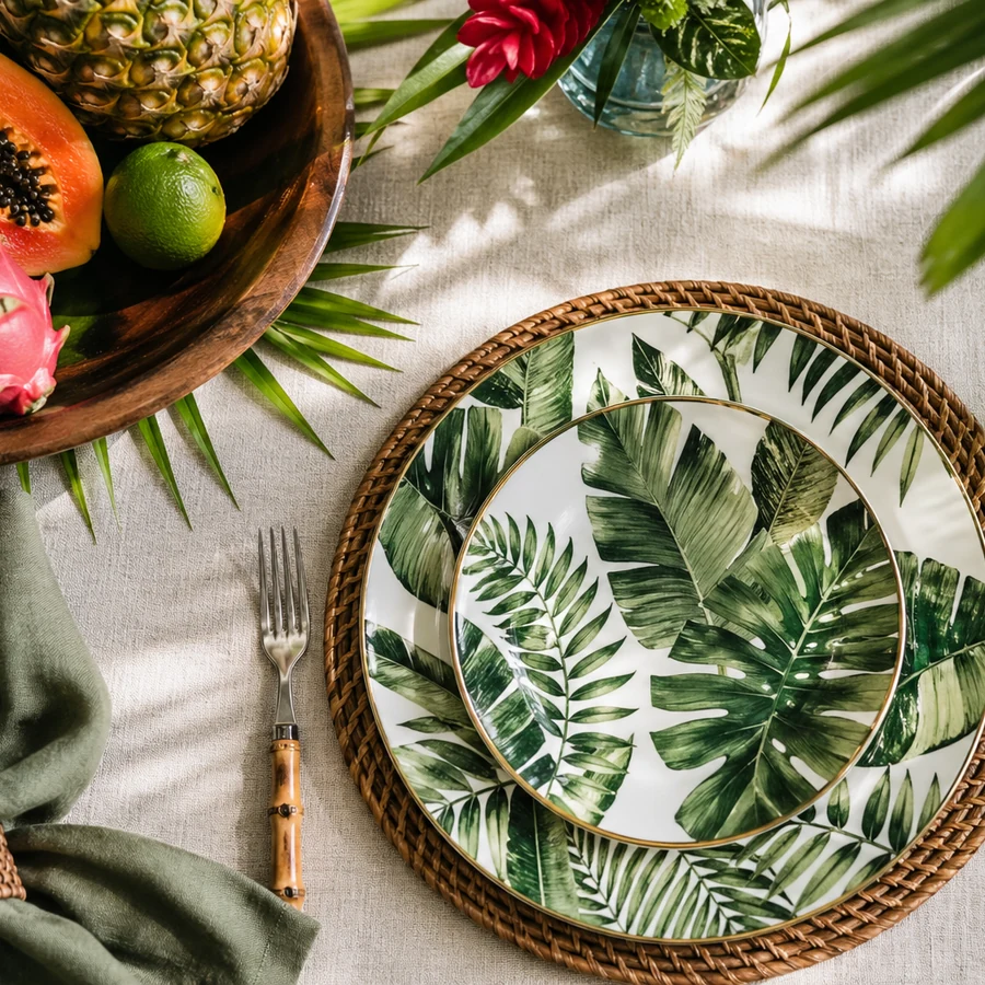 Table dressée Excelsa tons tropicaux