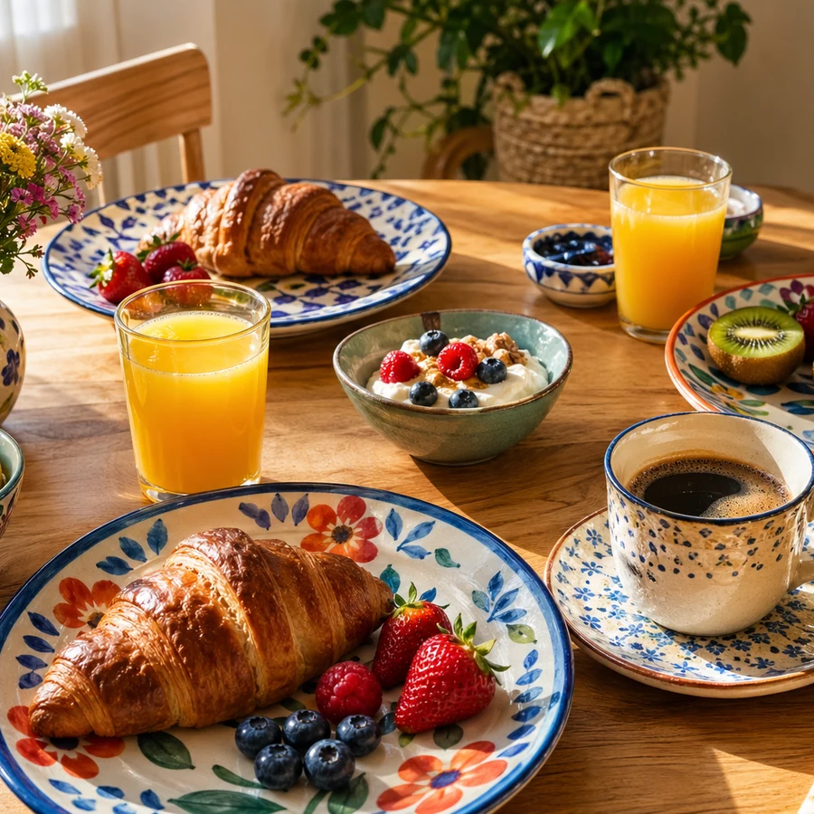 Petit-déjeuner assiettes colorées